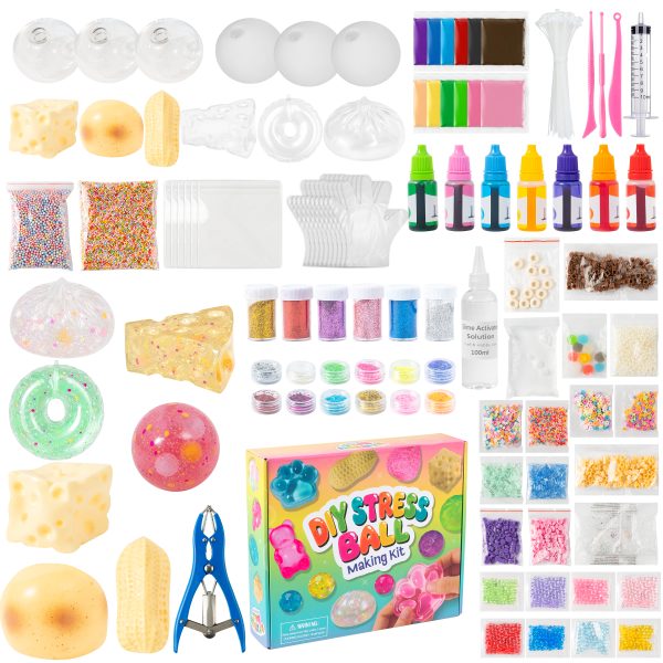 FurUlixty DIY Stress Ball Making Kit - TPR Skins, Fillers & Ties (Food), Soft TPR ball skins, Multiple shape options, Easy pump & tie seal, Stress relief toy, Creative craft gift for beginners