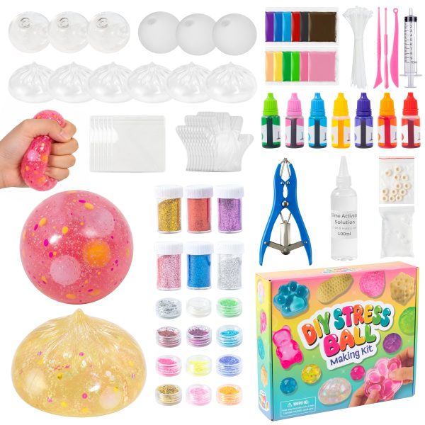 FurUlixty DIY Stress Ball Making Kit - TPR Skins, Fillers & Ties (Bun 2）, Soft TPR ball skins, Multiple shape options, Easy pump & tie seal, Stress relief toy, Creative craft gift for beginners
