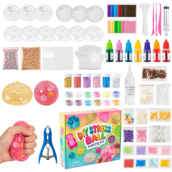 FurUlixty DIY Stress Ball Making Kit - TPR Skins, Fillers & Ties (Bun 1), Soft TPR ball skins, Multiple shape options, Easy pump & tie seal, Stress relief toy, Creative craft gift for beginners